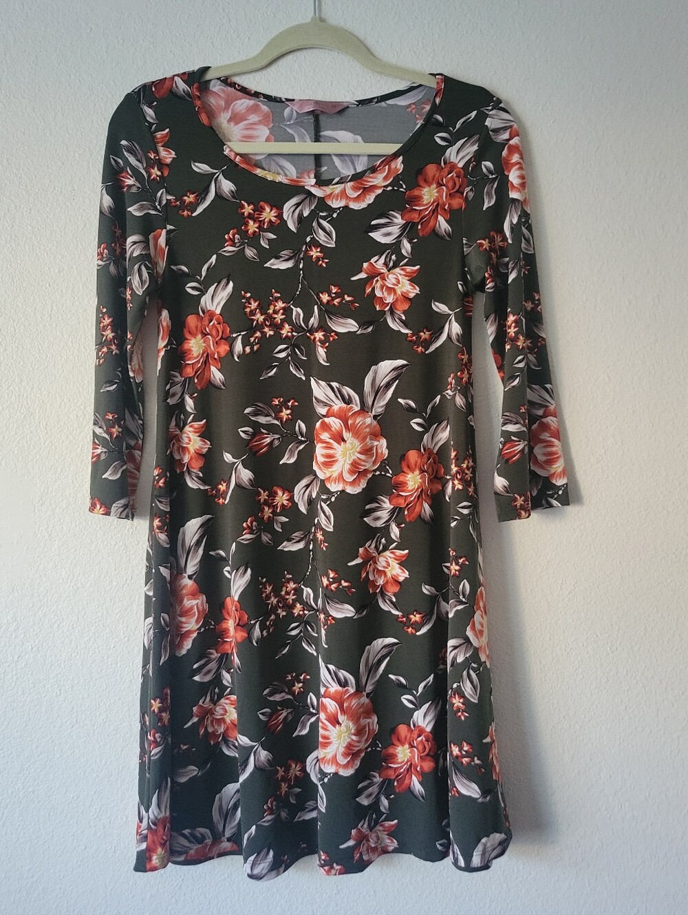 SJS Olive Green Floral Long-Sleeve A-Line Dress